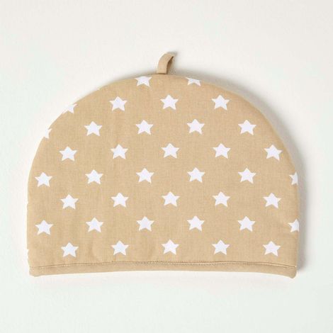 HOMESCAPES Teekannenwärmer Sterne beige Design Tea Cosy