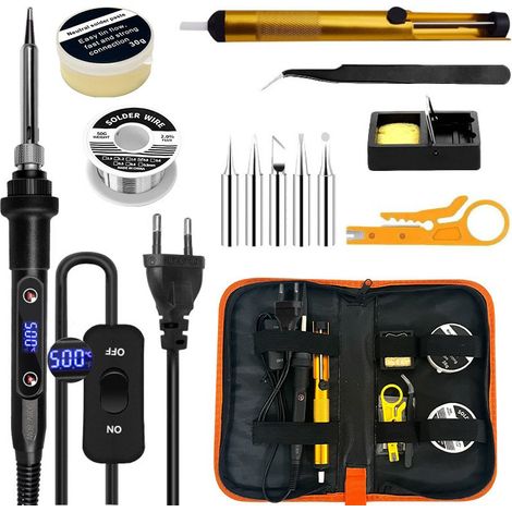 Fer à Souder Kit 80W Température Réglable 180-520°C Electronique de Precision avec Interrupteur ON/OFF, 5 Conseils de soudage, Pompe à Dessouder, Fil de Soudure, Station de Soudage, Pincettes (1/5)