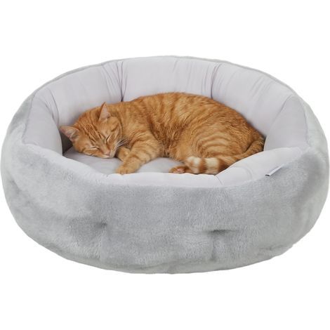 Lit pour chat réversible, lit pour chats d'intérieur et petits chiens, lit rond avec rebord de soutien, gris clair (1/5)