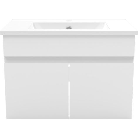 Acezanble 600mm Bathroom Vanity Unit with Ceramic Basin 2 Doors Wall Hung Matt White Bathroom Cabinet Storage Furniture (1/5)