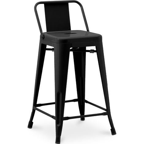 Bar Stool with Backrest - Industrial Design - 60cm - New Edition - Stylix Black