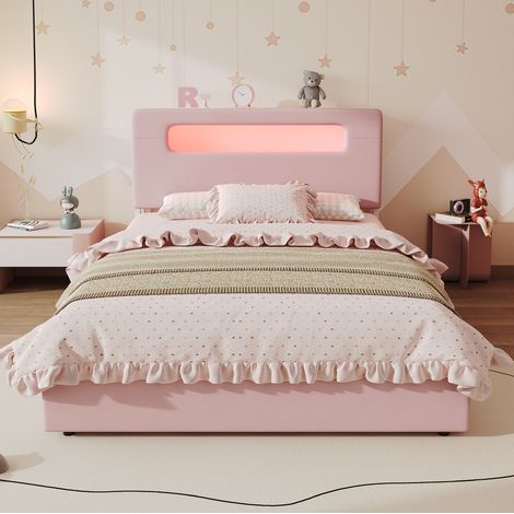 Polsterbett 140/200 cm Rosa mit 4 seitlichen Schubladen und App-gesteuerter LED-Beleuchtung (1/5)