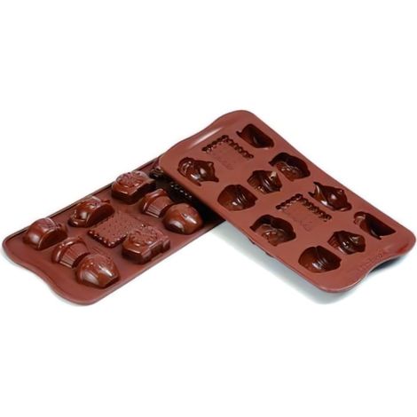 silikomart  SCG17 Stampo in Silicone per Cioccolatini TEATIME, Antiaderente, 12 Cioccolatini, Tema Sala da Tè, Confezione da 1 Stampo per Dolci, Easy Choc, 43,6 x 29 mm, h 15 mm, Made in Italy (1/5)