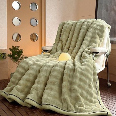 Couverture Polaire Épaisse Bulle Imitation Fourrure de Lapin, Plaid Flanelle Uni 150x200cm, Jeté de Canapé, Couvre-Lit,Jaune (1/5)