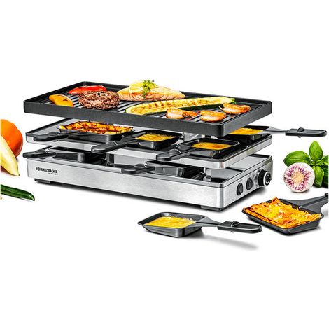 Rommelsbacher RCP1800 Pizza Raclette 1800 W 14 piastra per raclette 8 pannelli inclusi colore Nero in acciaio inox