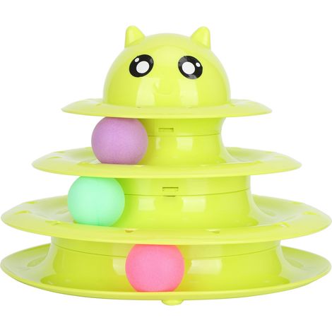 Tour à 3 niveaux pour chat avec 3 balles roulantes, circuit antidérapant interactif pour animaux de compagnie (vert) (1/5)