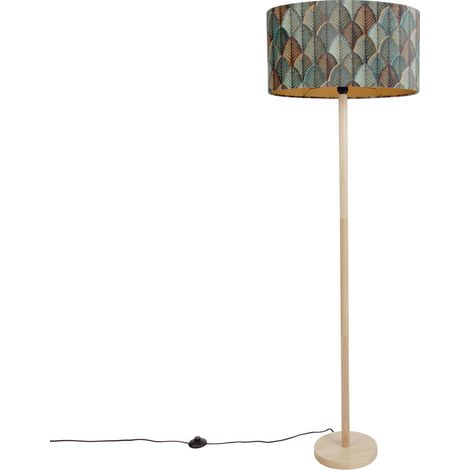 QAZQA Holz Stehlampe mit ovalem Samtschirm Blattdesign 50cm - (1/5)