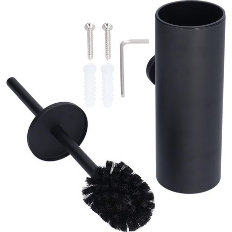 Brosse de toilette avec support, en acier inoxydable, à long manche, brosse souple, ensemble de brosses de nettoyage pour toilettes, noire (1/5)
