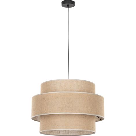 Suspension métal tissu Ø 50 cm H : max. 160 cm noir naturel E27 suspension ronde moderne (1/5)