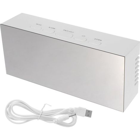 Réveil Numérique à Surface Miroir LED Blanc Horloge Électronique Silencieuse Affichage Température et Fonction Snooze Réveil Décoratif pour Chambre Bureau et Salon Éclairage (1/5)