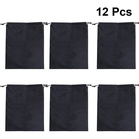 12 Pcs Anti-Poussière Sac à Cordon en Tissu Non Tissé Respirant Gain de Place Organisateur de Chaussures Poche de Rangement pour Placard Voyage (Noir 15X25 CM) (1/5)