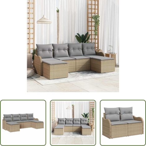 vidaXL Poly Rattan -  Garten-Sofa-Set mit Kissen 6 pcs Beige und Hellgrau Poly Rattan (1/5)