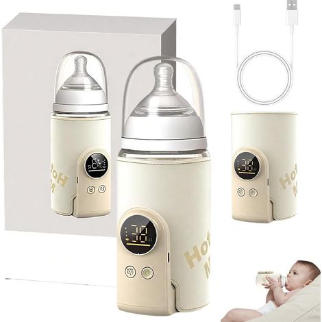 Chauffe Biberon Nomade, Chauffe Biberon Portable Sans Fil avec LCD, 8000mAh Baby Bottle Warmer Chauffage Rapide à 6 Niveaux pour Voyages et Maison