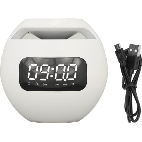 Réveil Bluetooth Mini Portable avec Radio FM, Haut-parleur Coloré et Annonces Vocales - Blanc (1/5)