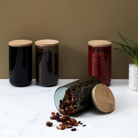 Bocal Verre Colore Couvercle Bambou 1l (1/5)