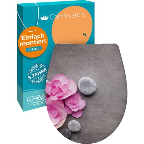 Calmwaters® WC Sitz Motiv Wellness Orchidee einfache Montage, Toilettendeckel bis 250 kg, Made in EU, antibakterieller Duroplast, Absenkautomatik, 2 Montage Optionen, abnehmbar, Klobrille, oval (1/5)