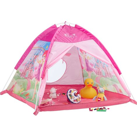 Relaxdays Spielzelt für Mädchen, Kinderspielzeit mit Feen-Schloss, Spielhaus für Innen & Außen, HBT 90x118x115 cm, Pink