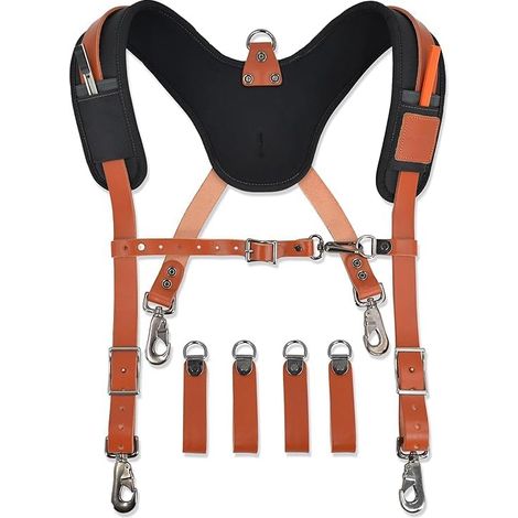 Full Grain Leather Tool Belt for Men Tool Bag Straps Heavy Duty Leather Tool Holder Comfortable Padded Leather Shoulder Straps Easy Install Tool Belt (1/5)