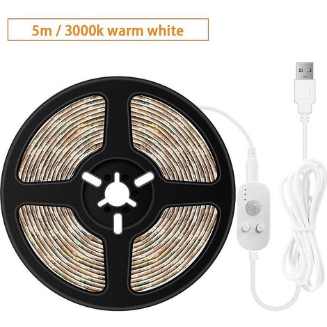 USB-dimmbare LED-Lichtleiste mit PIR-Bewegungsmelder, 5 m, 300 LEDs, für TV, Computer, Desktop-Hintergrundbeleuchtung