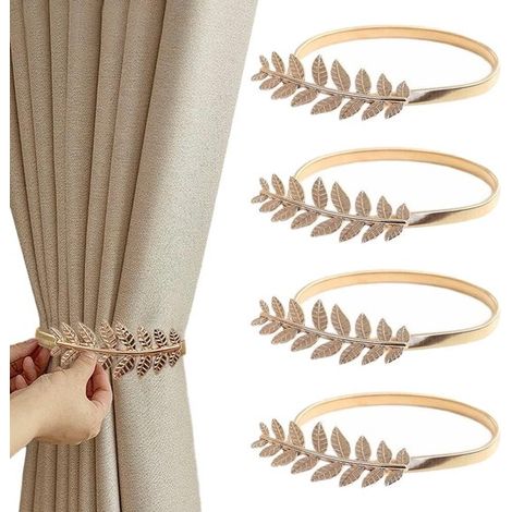 Raffhalter für Gardinen,4er-Set goldene Gardinenhalter,blattförmige Gardinenklemmen mit verstellbarer Kordel,Geeignet für Zuhause (1/5)