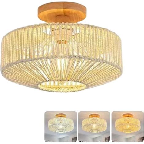 Suspension LED pour salon, éclairage tricolore, plafonnier en rotin, applique murale semi-encastrée, convient pour la salle à manger et la chambre. (1/5)