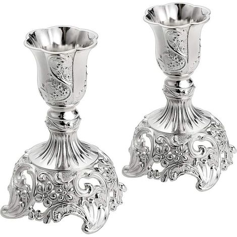 Lot de 2 bougeoirs coniques, élégants bougeoirs en laiton candélabres pour mariage, bougie de table de Noël pour décorations d'intérieur (argent) (1/5)
