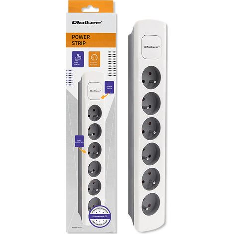 Multiprise Qoltec  6 prises  1,8 m  Blanc et gris (1/5)
