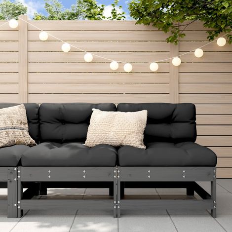 Canapés centraux avec coussins 2 pcs,Canapé de jardin,Banquette gris bois de pin massif DGBDF581547 (1/5)