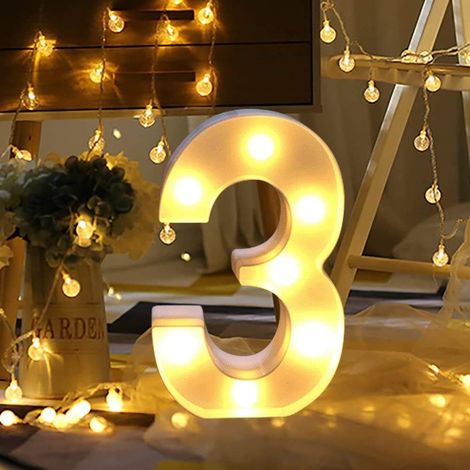 (3)  Lights Décoration LED Chiffres,Numéros Illuminés par LED,Marquee Light Sign Opérateur à Piles pour Réceptions de Mariage de Partie Maison de Vacances et Salle de Bain Bar la Mariée Décor