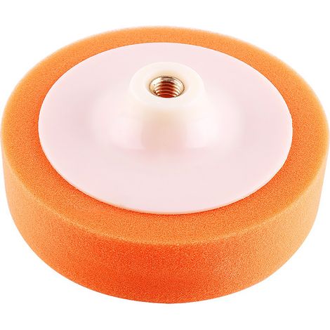 Lot de 1 disque mousse 15 cm (6 pouces) pour polissage, lustrage et cirage, adapté à polisseuse auto, couleur orange, pad à poncer. (1/5)