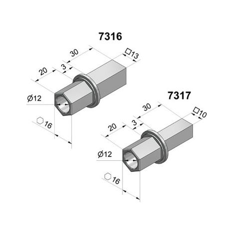 Insert 6 pans alésage 16mm diamètre 12mm et carré 10mm zamak CHERUBINI – 7317 (1/2)
