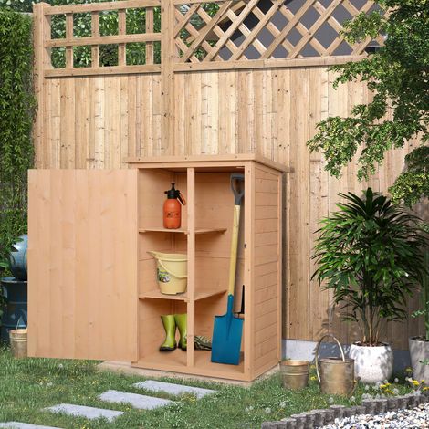 Cabane de jardin en bois massif avec étagères – rangement extérieur compact 115 cm (1/5)