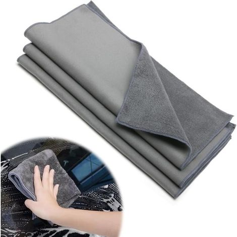 3X Chiffons de Nettoyage 30x30cm, Chiffon en Microfibres pour Vitres Réutilisable, Chiffon Vitre sans Trace Extrêmement Absorbant Universels pour la Cuisine et Le Bain, Voiture (Gris) (1/5)