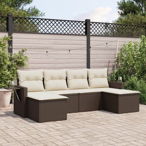 Set sofás de jardín 6 piezas y cojines ratán sintético marrón vidaXL (1/3)