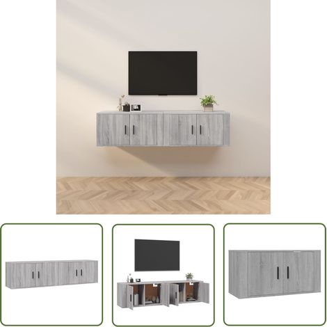 The Living Store Meubles TV muraux 2 pcs sonoma gris 80x34,5x40 cm - Meuble Tv Mural - Meuble Tv Moderne - Meuble Tv Suspendu - Étagère Murale - Rangement Tv (1/5)