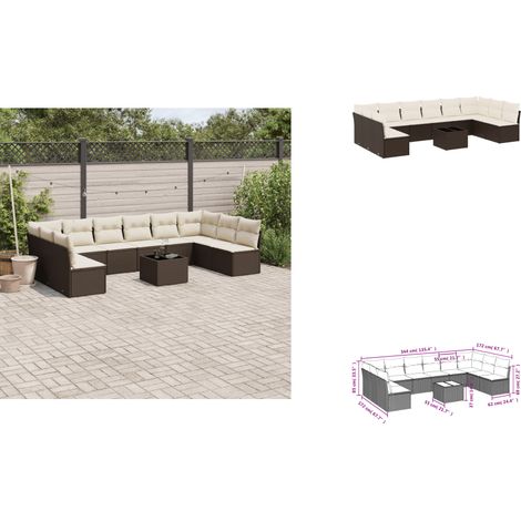 The Living Store 11-tlg. Garten-Sofagarnitur mit Kissen Braun Poly Rattan - Gartentisch (1/3)
