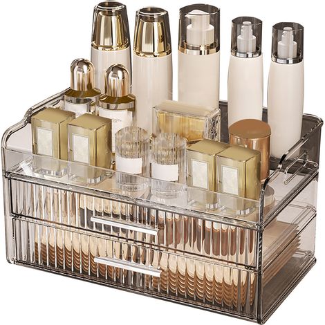 Boîte de Rangement Maquillage Grande Capacité Transparente en Plastique Sans Couvercle pour Cosmétiques et Bijoux Design Élégant (1/3)
