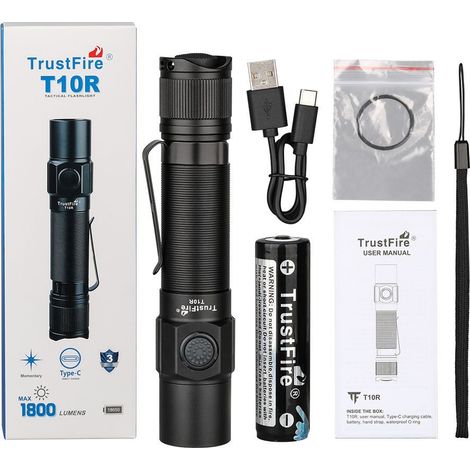 TrustFire T10R Lampe Torche Tactique LED 1800 Lumens, Rechargeable, Lampe de Poche Puissante pour Extérieur et Camping (1/5)