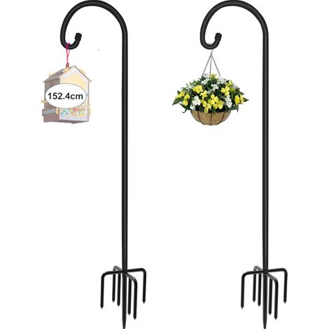 Crochets de berger avec base renforcée 7 pointes, support suspendu pour mangeoires à oiseaux, piquet métallique réglable pour lampes, déco mariage, paniers à plantes, Noir(2,152cm) (1/5)