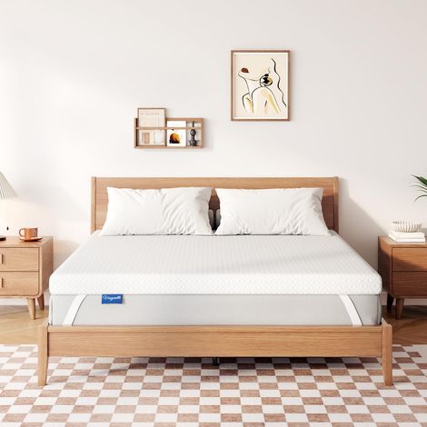 Surmatelas 180 x 200 cm en Gel avec Housse Amovible et Lavable, surmatelas en Mousse Gel H3, pour lit à sommier tapissier et canapé-lit, Hauteur 10 cm, Blanc (1/5)