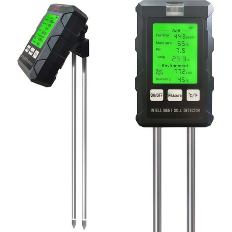 Testeur de pH du Sol 6 en 1, Hygrometre Plante pour Sol/humidité/ph/température/lumière/humidité ambiante, avec Double Sonde et Pliable à 90 ° écran LCD pour jardin pelouse et plantes d'intérieur (1/5)