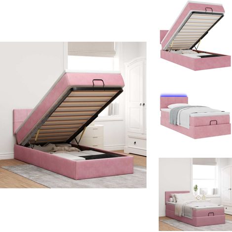 Ottoman-Bett mit Matratze & LEDs Rosa 100x200 cm Samt - Ottoman-Bett - Ottoman-Betten - Bettrahmen - Bettgestell (1/5)
