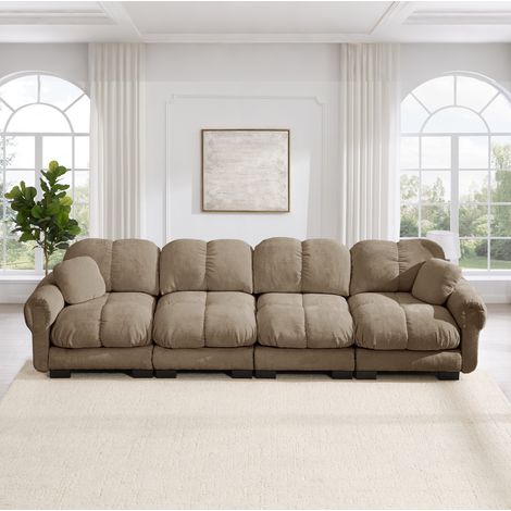 Sofá modular 330x86x90 cm de chenilla marrón con cojines gruesos para salón – MEUBLIV (1/5)