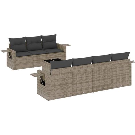 Salon de jardin 8 pcs avec coussins gris résine tressée (1/3)