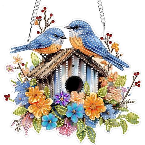 Diamond Painting Pendentifs Fleurs & Oiseaux, Kit de Loisirs Créatifs pour Fenêtre Suspendue (1/4)