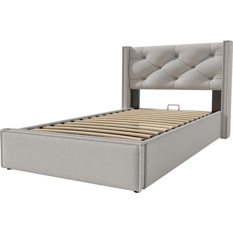 CAIziLit coffre 90x200 cm gris clair, hydraulique, sommier métal, rangement (1/5)