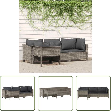 The Living Store 4-tlg. Garten-Lounge-Set mit Kissen Grau Poly Rattan - Garten Lounge Set - Rattan Möbel - Outdoor Möbel - Gartenmöbel - Loungemöbel (1/5)