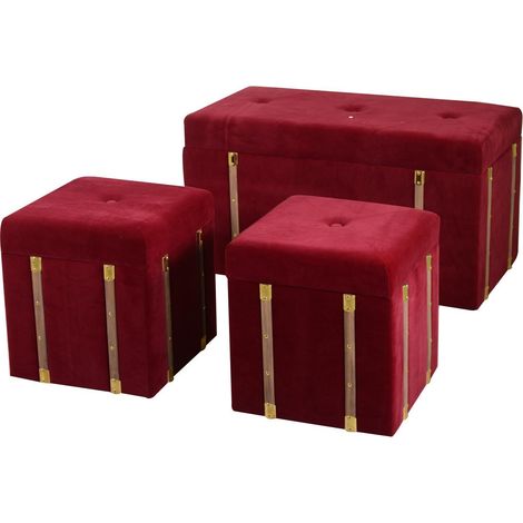 SET 3 BAULE VELLUTO ROSSO 36X36X38 80X40X44 (1/5)