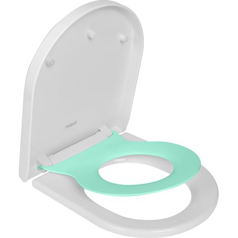Abattant WC Familial Forme en D, Lunette de Toilette avec Siège Enfant Magnétique, Frein de Chute et Charnière Réglable, Siège de Toilette pour Adultes et Enfants, Démontage Rapide - Vert