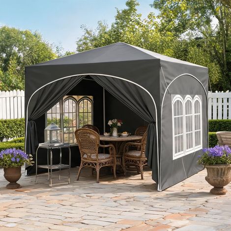 Tonnelle pliante 3 x 3m en fer Oxford gris avec parois (1/5)